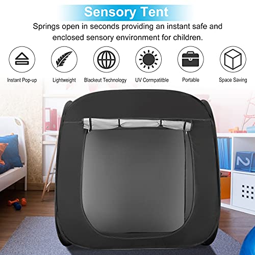 Tente Pop-up 120 Cm Enfant – Cabane Sensorielle Noire Relaxante – Intérieur/Exterieur – Autisme, SPD, Calme